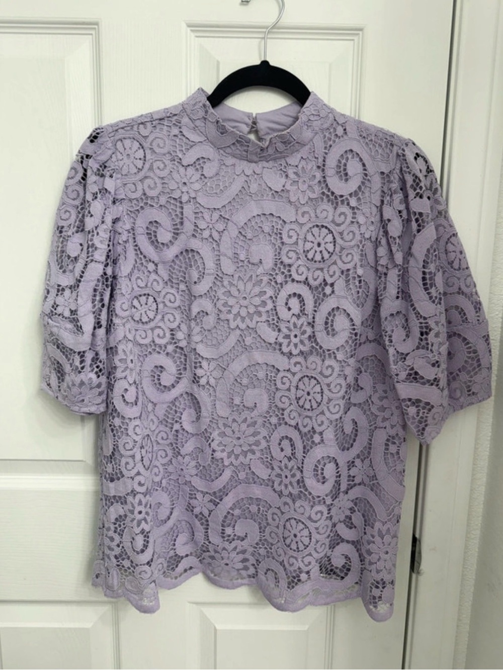 Nanette Lepore Lavender Lace Puff-Sleeve Blouse